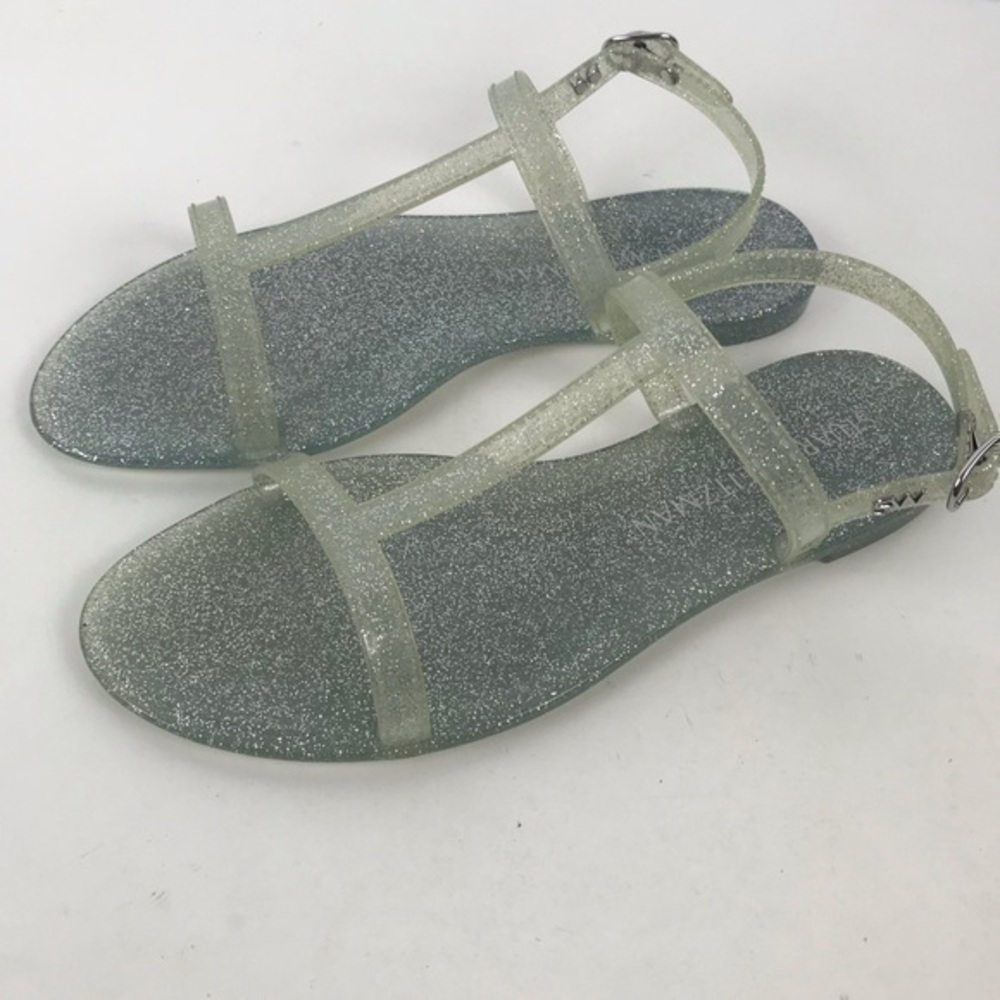 Stuart Weitzman Mellie Jelly Flat Sandals Silver Glitter size 9B